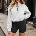thumbnail image 2 of Puntoco Women's Quarter Zip Sweatshirt, Long Sleeve Fleece Lined Stand Collar Pullover, Casual Loose Fit Top with Pockets for Fall Winter White-Y XL, 2 of 8