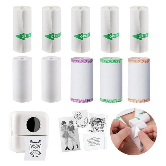10 Rolls Thermal Paper Self-Adhesive Sticker Paper, for Mini Sticker Receipt Printer Portable Thermal Pocket Printer