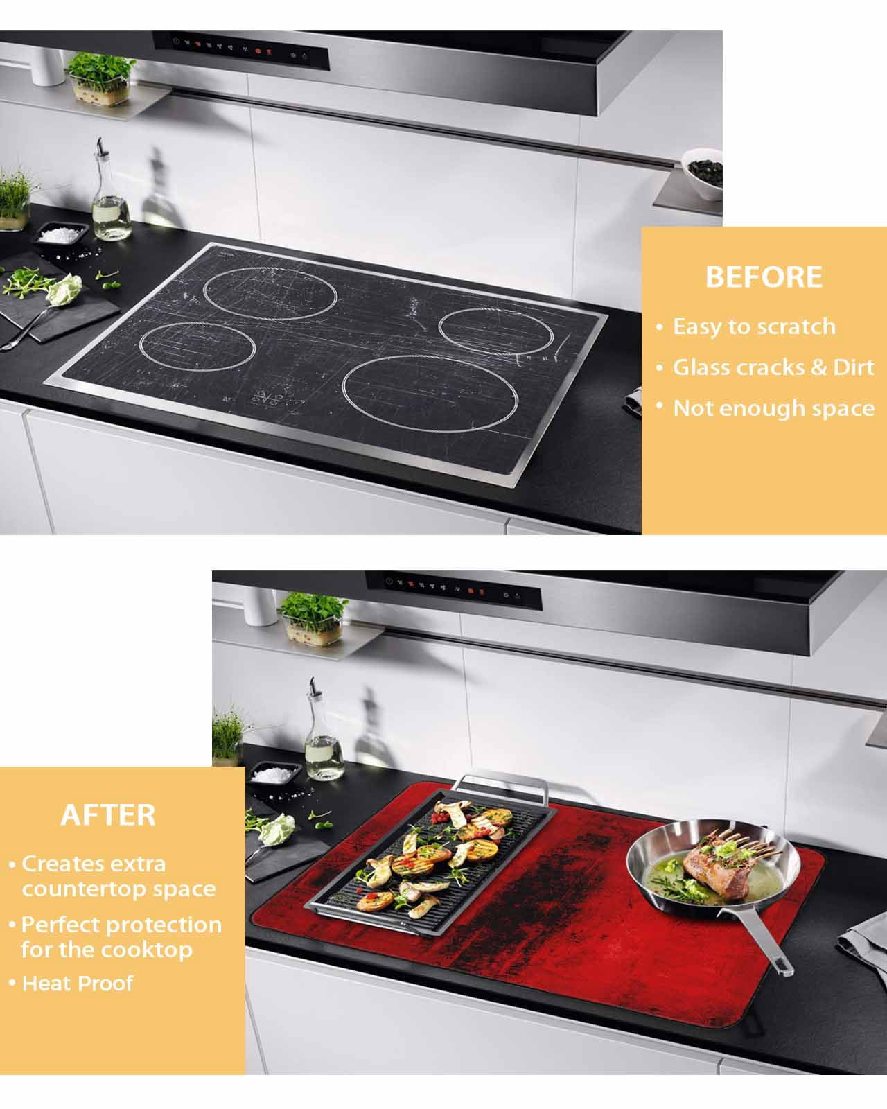 nqOlkjepod Large Induction Cooktop Protector Mat 24"x21", Red Stove Top Covers for Electric Stove, Retro Oil Painting Modern Abstract Art Aesthetics Stove Burner Cover Mats, Glass Top Stove Cover