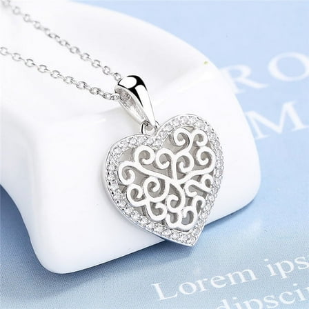 Sterling Silver Filigree Heart Pendant Necklace with crystals from Swarovski