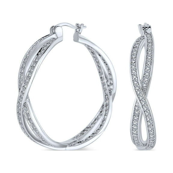 Bling Jewelry Womens Cubic Zirconia Pave CZ Forever Love Knot Large Infinity Hoop Earrings 1.5 Diameter Silver