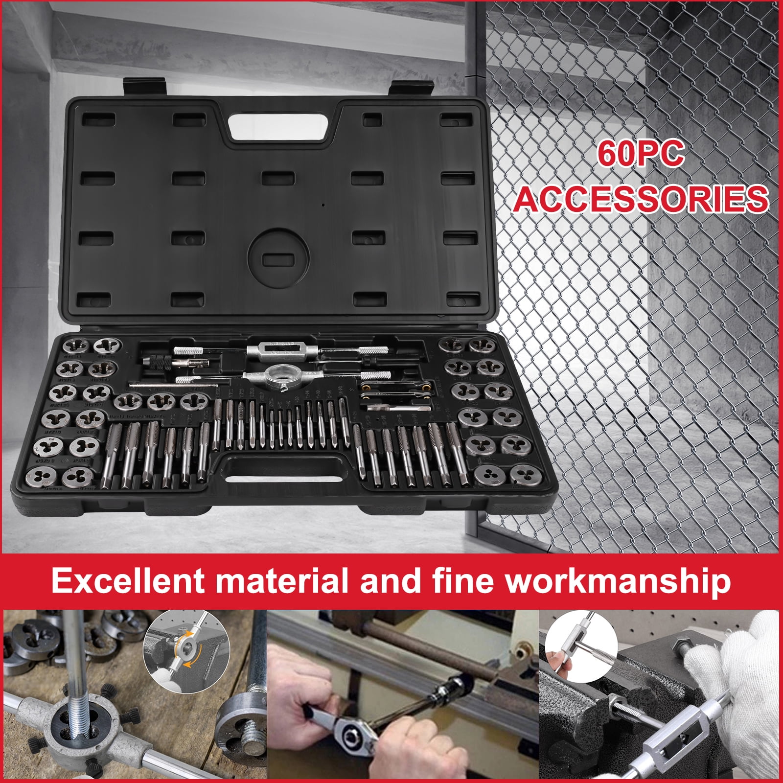 Victool 60pcs Tap and Die Set Metric or SAE Standard Taps and Dies Set Internal External Threading Tool