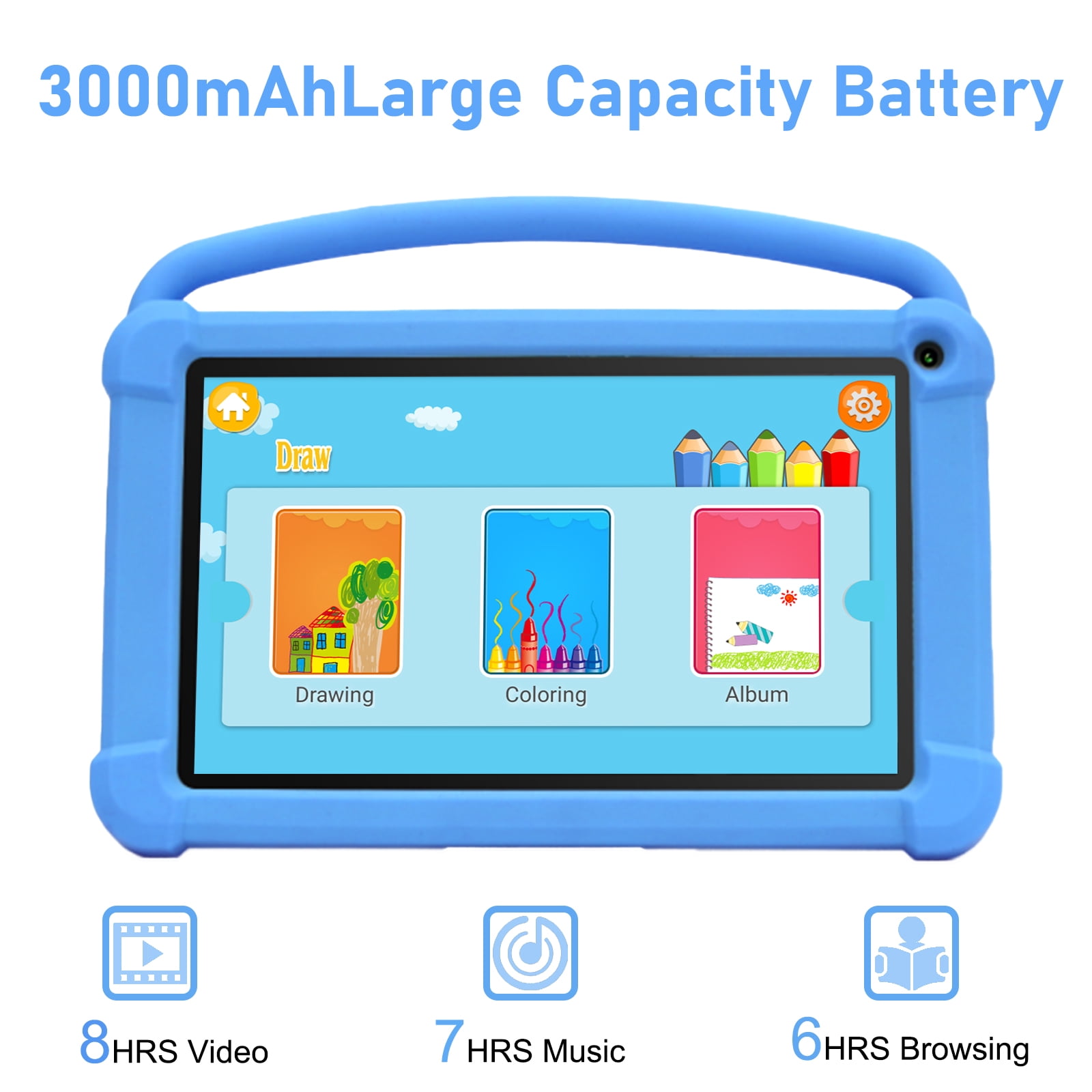BYANDBY Tablet for Kids 7 inch Android 12.0 Tablet, 4GB+32GB ROM （1TB Expand） blue