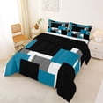 thumbnail image 3 of Manfei Abstract Block Full Size Comforter Sets, Modern Square Art Bedding Comforter Set, Teal Black Gray, Black Reversible 3-Piece, 1 Comforter and 2 Pillowcases, 3 of 6