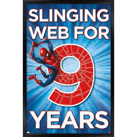 Marvel Spider-Man - Happy 9th Birthday Wall Poster, 14.725" x 22.375", Framed