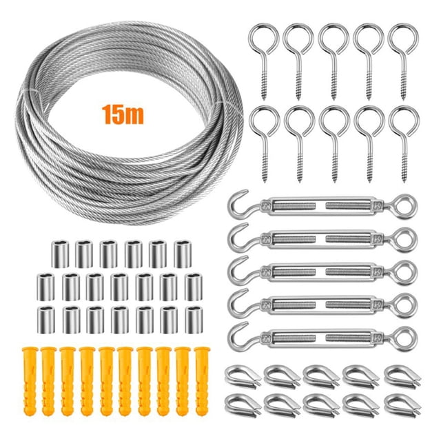 String Light Hanging Kit Stainless Steel Steel Wire Rope Heavy Duty String Lights Suspension Tool for Outdoor Garden Indoors