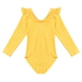 thumbnail image 3 of Alvivi Girls Ruffle Shoulder Ballet Dance Gym Leotard One Piece Long Sleeve Crisscross Bodysuit Yellow 11-12, 3 of 7