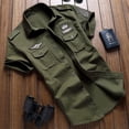 thumbnail image 2 of Camisa militar Camisas para hombre Estilo casual Ropa de moda Algodón Manga corta Retro Vintage 6XL Bordado Blanco Envío directo, 2 of 5