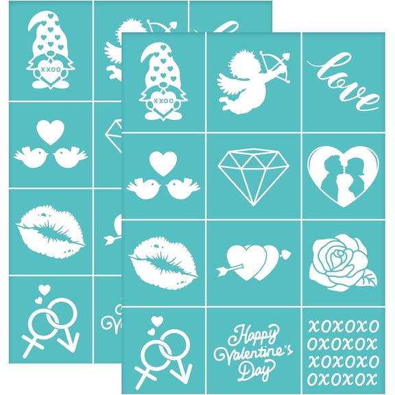 Blue 2Pcs 5.5x7.7 Inch Self-Adhesive Silk Screen Printing Stencil Love Theme Silk Screen Stencil Heart Cupid Diamonds Mesh Stencils Transfer for DIY T-Shirt Fabric Painting