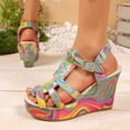 thumbnail image 2 of Dakaela Women's Wedge Sandals Comfortable Open Toe Platform Casual Dressy Summer Dress Shoes with Elastic Ankle Strap Size 6-9 Blue, 2 of 8
