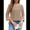 thumbnail image 3 of Blusas de 3/4 para Mujer, Elegantes, Informales, con Cuello Redondo, Holgadas y A , para Caqui XL, 3 of 8