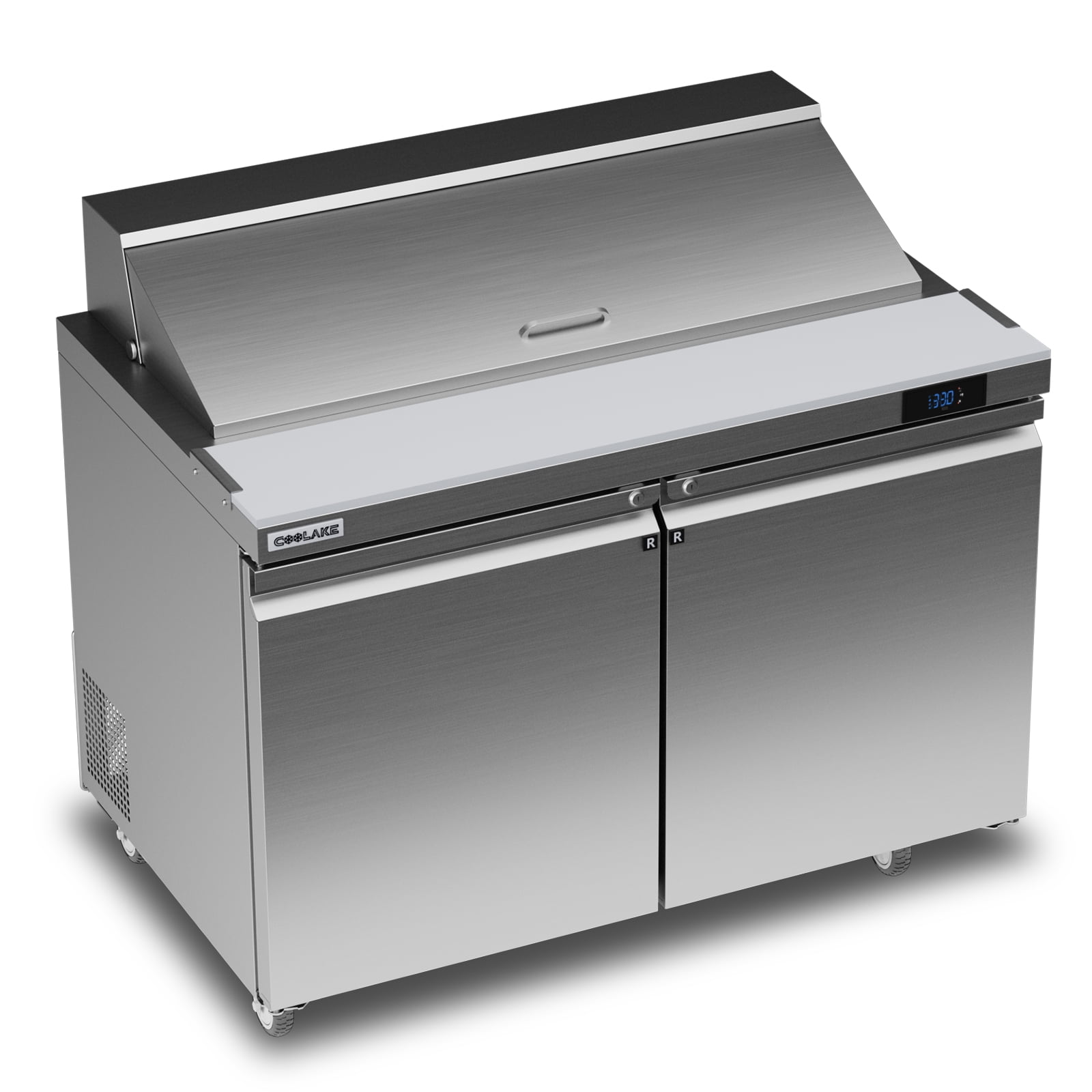 Coolake 48''W Commercial Salad Sandwich Prep Table Refrigerator, 2 Door Stainless Steel  13.5 Cu.ft Counter Fan Cooling Refrigerator