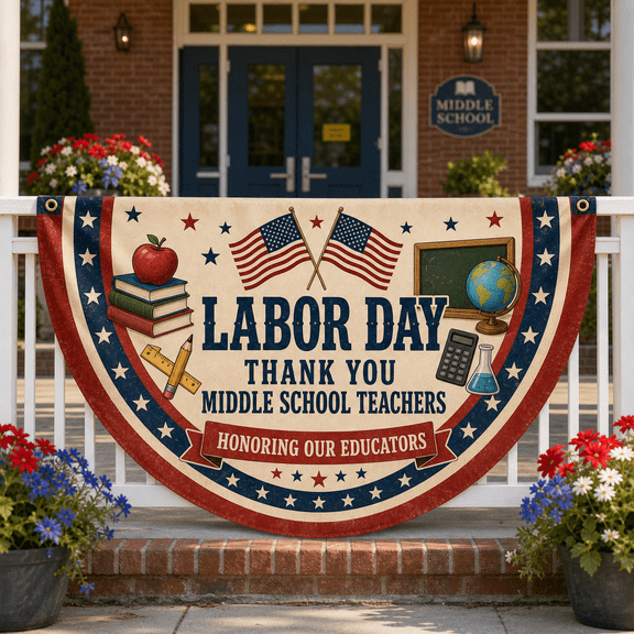 Labor Day Teacher Semi Circle Flag Banner for Middle School Educator Appreciation