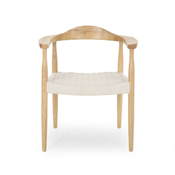 GDF Studio Avila Mid Century Modern Ash Wood and Rope Accent Chair, Matte White and Natural