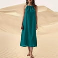 thumbnail image 3 of Summer Plus Size Dresses for Womens 2026 Fashion Spring V-Neck Solid Color Sling Loose Linen Dress, 3 of 8