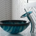 thumbnail image 2 of KRAUS Nature Series Blue Glass Bathroom Vessel Sink and Waterfall Faucet Combo Set with Matching Disk and Pop-Up Drain, Chrome Finish, 2 of 8
