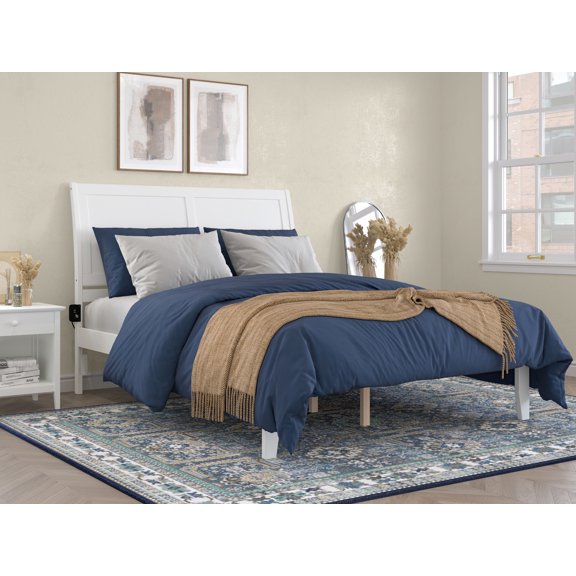 AFI Portland Queen Wood Platform Bed Frame with Sleigh Headboard, White