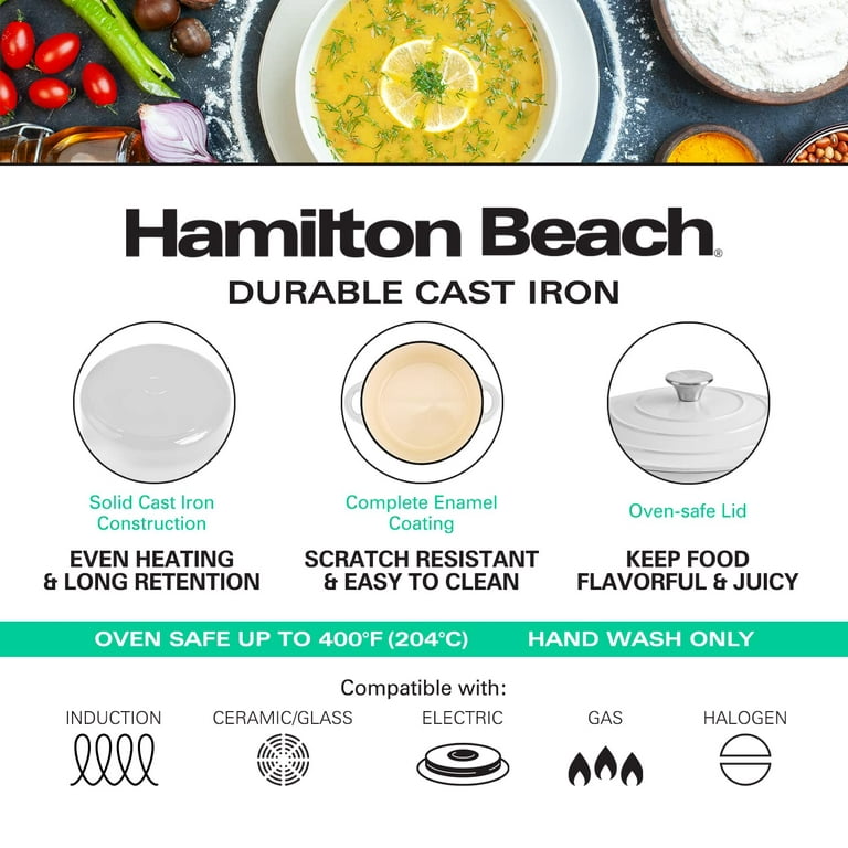 Hamilton Beach Enameled 5.5 Qt Dutch Oven Pot & 2 Qt Cast Iron