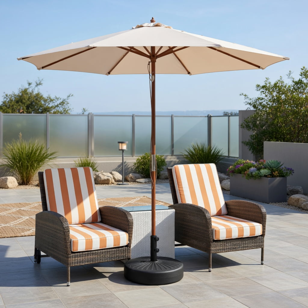 Resenkos Outdoor Umbrella Base, 19.5 Inch Fillable Round Umbrella Base Stand for Yard Garden Poolside-Black, Black