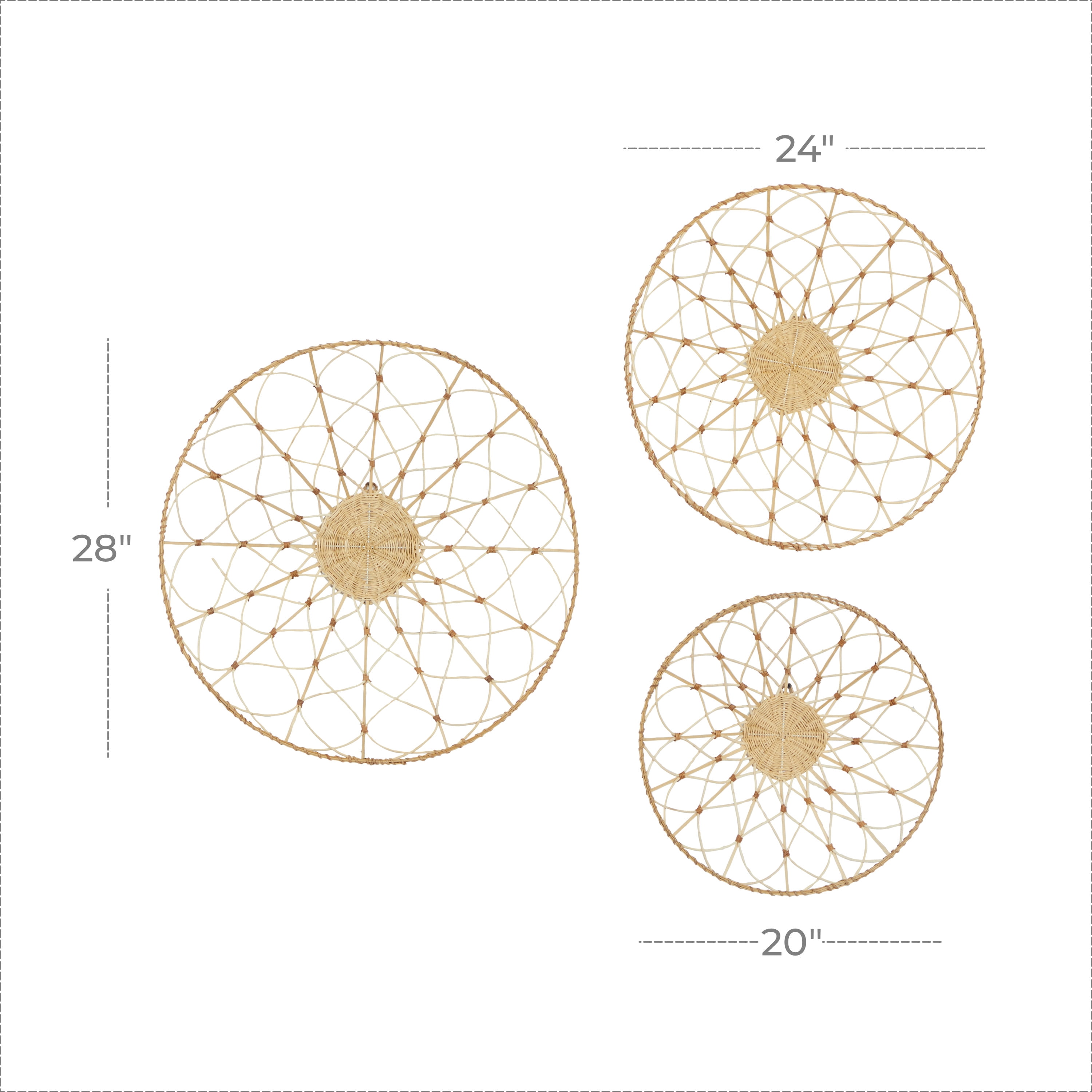 DecMode Brown Dried Plant Basket Plate Wall Decor (3 Count)
