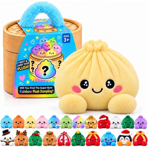 Mystery Plush Dumpling Squishy Blind Box, Soft Stuffed Animal Pillow with Fuzzy Handle Steamer, Collectible Dumpling Plushies Doll Gifts for Party Favors, #A