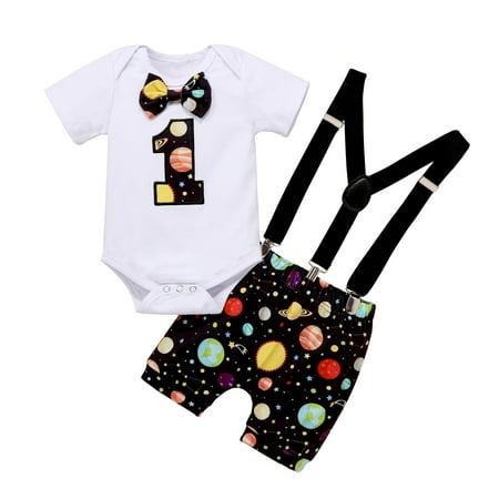 

Boys Outfits Sets Cartoon Printed Birthday Rompers Bow Shorts Star Tie Suspender Kids Children Spring Summer Cute Fashion Leisure Outwear Suit