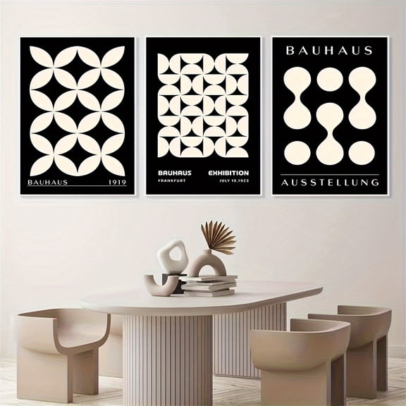 3pcs Frameless Abstract Bauhaus Style Geometric Wall Art Posters - Black and White Canvas Prints for Modern Home Decor, Minimalist Design, Easy Installation, Living Room or Office Decor, Poster Wall