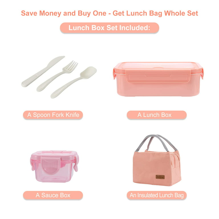 Bento Box Lunch Box Lunch Bags for Kids Men Women Adults,1400ML with  Insulated Lunch Bags Keep Warm and Cold,Leak-proof with Spoon Fork Knife  for Work School Picnic, Microwave Dishwasher Safe(Pink) 