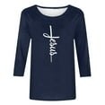thumbnail image 3 of DDAPJ pyju 3/4 Sleeve Shirts for Women Easter Christian T-shirts Jesus Cross Print Graphic Tees Loose Fit Mid-length Casual Crewneck Tee Tops Navy M, 3 of 4
