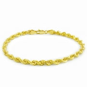 14k Yellow Gold 4mm Hollow Rope Chain Bracelet Men or Womens, 8" 8.5" 9"