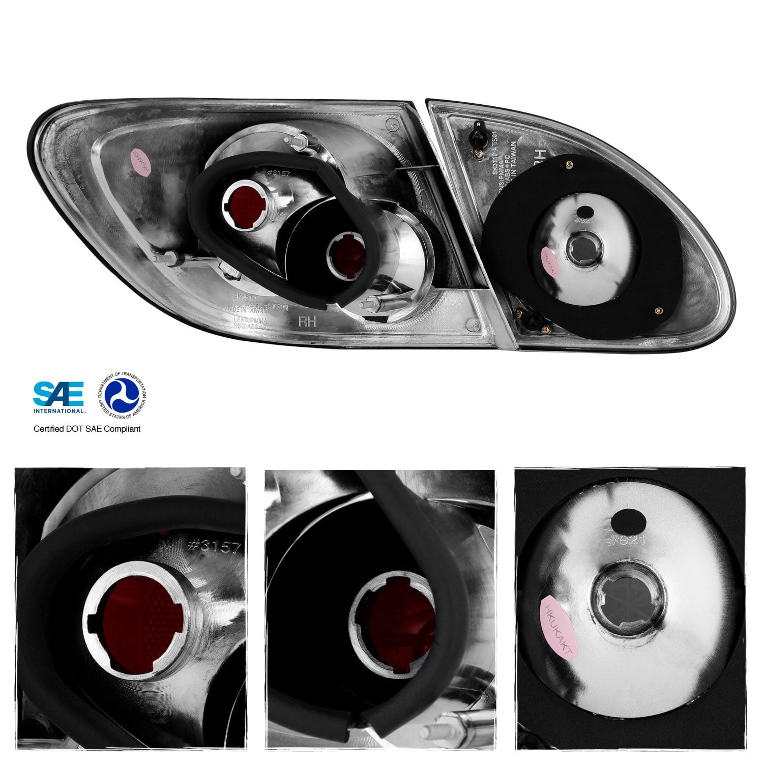 AKKON - For 2003-2008 Toyota Corolla Black Altezza Tail Lights Rear Brake Lamp w/Trunk Piece 4Pcs