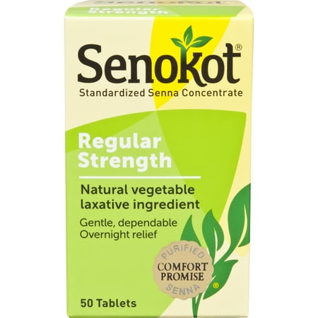 Senokot Regular Strength, 50 Tablets, Natural Vegetable Laxative Ingredient senna for Gentle Dependable Overnight Relief of Occasional