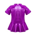 thumbnail image 4 of Doomiva Kids Girls Metallic Jazz Hip Hop Peplum Dance Tops Short Sleeve Sequins Round Neck Shiny Party T-Shirts Blouses Purple 110, 4 of 5