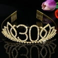 thumbnail image 4 of 1pc Girl's Birthday Tiara Crystal Rhinestone Birthday Tiara Queen Crowns Headband With Hair Combs Clip For 30th，Gold, 4 of 4