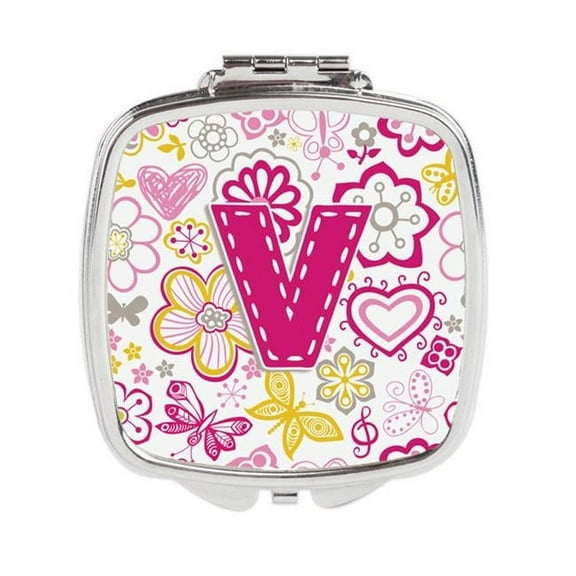 Carolines Treasures CJ2005-VSCM Letter V Flowers & Butterflies Pink Compact Mirror