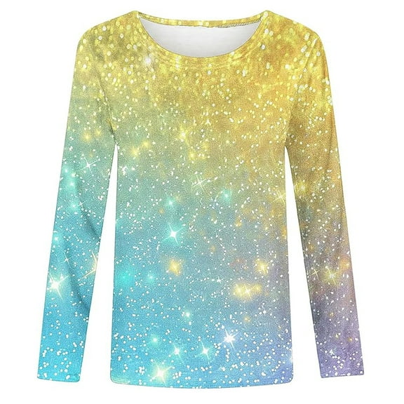 Suilloe Toddler Girls Shirts Gradient Long Sleeve Sequin Printed Round Neck Top Kids Girls Spring Summer Fasion Novelty Flash Shirts,6 -7 Years