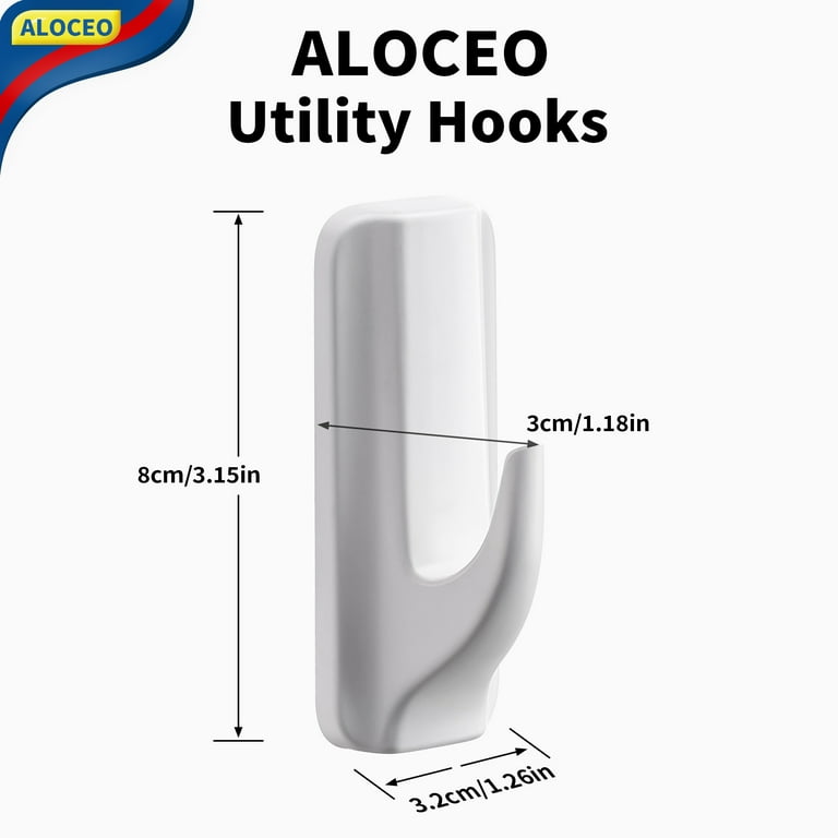 ALOCEO White Wall Hooks Adhesive Hooks for Hanging , 5 Hooks and 6 Strips 