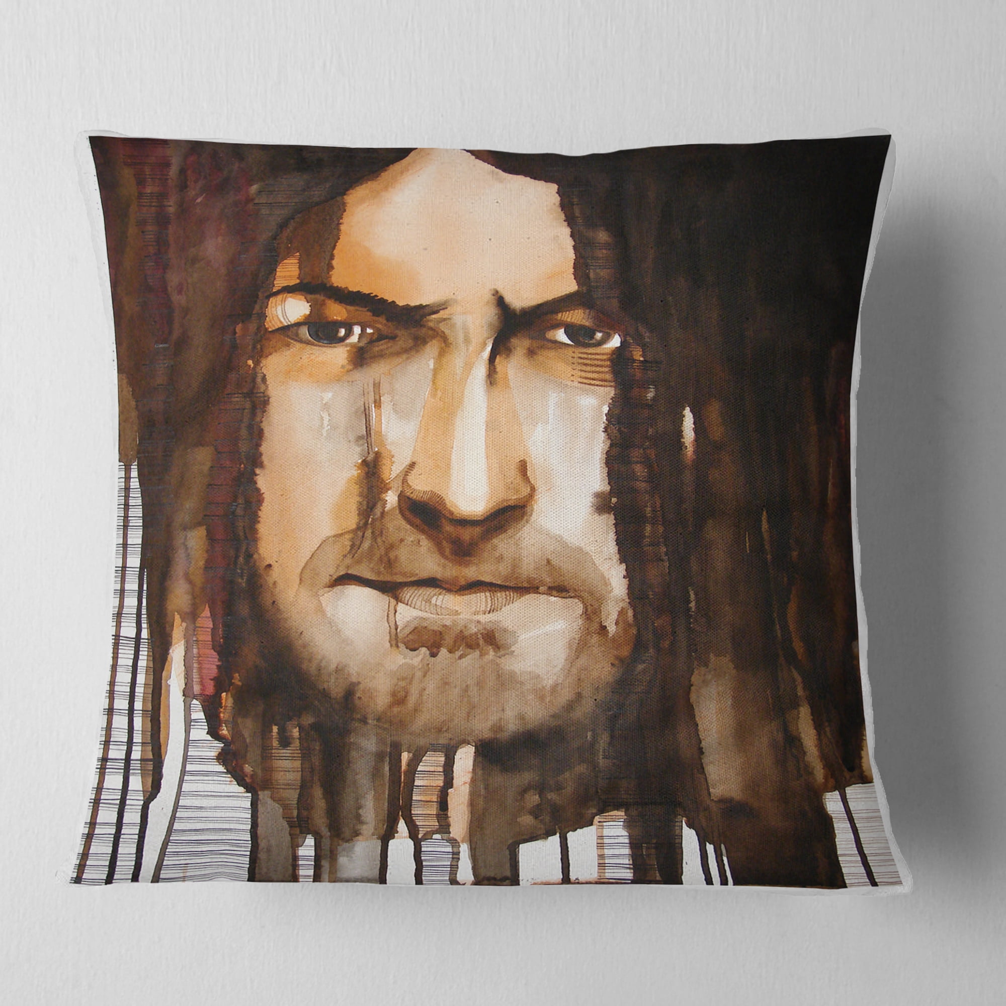 Designart Illustrated Handsome Guy - Abstract Portrait Throw Pillow - 18x18