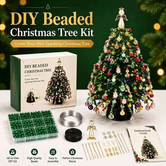 Beaded Christmas Tree Craft Kit, Christmas Ornaments, Beaded Christmas Tree for Tabletop Decor