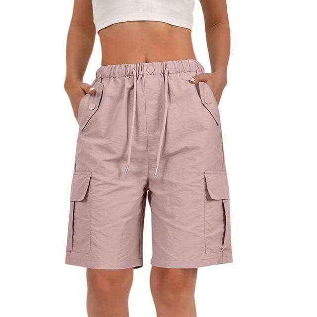 ManxiVoo Shorts de Travail pour Femmes Multi-Poches Utilitaires Pantalons Cargo Décontractés Randonnée Extérieure Été Taille g Rose