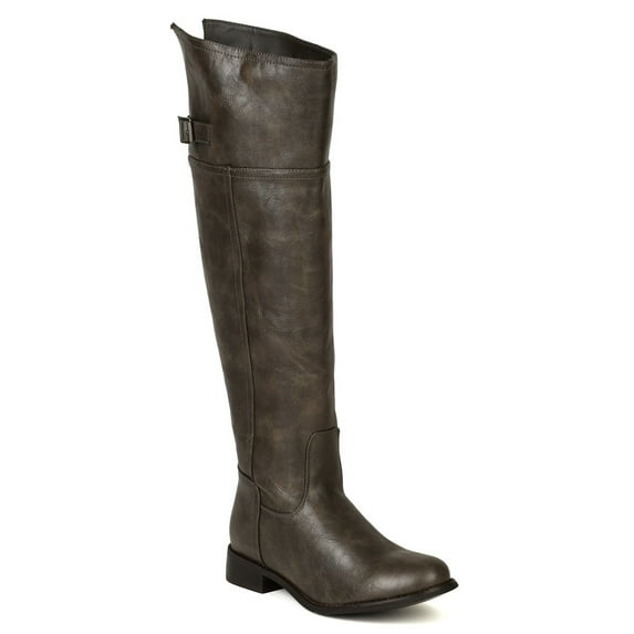 Breckelles Rider-82 New Women Crinkle Leatherette Round Toe Riding Thigh High Boot