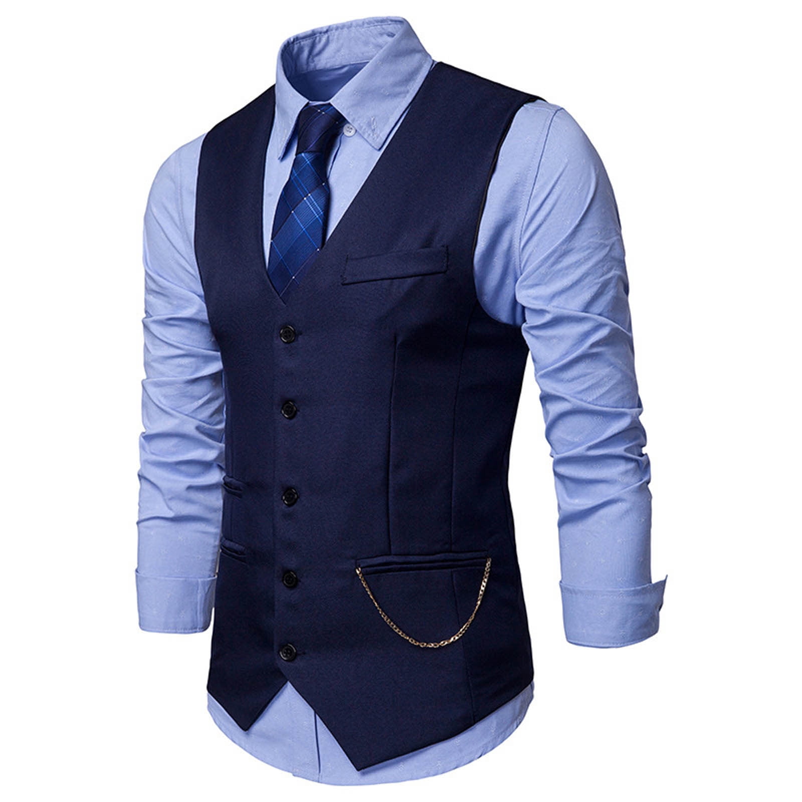 Penkiiy Blazer for Men Men Vest V-Neck Sleeveless Single-breasted