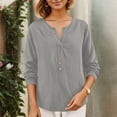 thumbnail image 2 of VNKIDY Women Shirts Summer Solid Color Lightweight Loose Fit Blouse Long Sleeve V Neck Shirt With Button Details For Everyday Wear Versatile Tops, 2 of 5