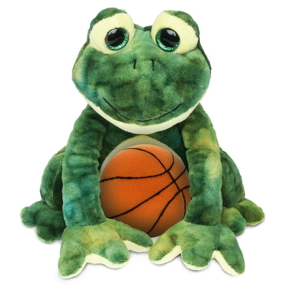 DolliBu Frog Stuffed Animal with Basketball Plush - Soft Huggable Frog, Adorable Playtime Plush Toy, Cute Wildlife Gift, Plush Doll Animal Toy for Kids and Adults - 10.5 Inch