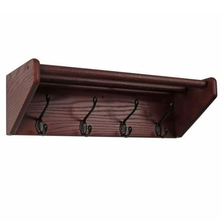 

8.5 x 24.75 x 9 in. 4-Hook Shelf Black Hooks Mahogany