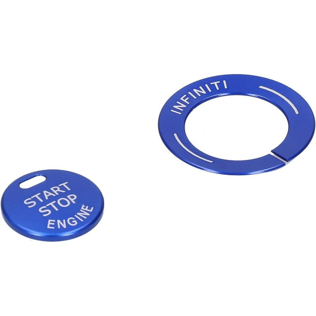 HUGFEGWE Engine Start Button Cover, 2pcs Engine Start Stop Button Trim Cover Aluminum Alloy Decor Fit for Infiniti Q50 Q50L QX60(Blue) CJB91-46373