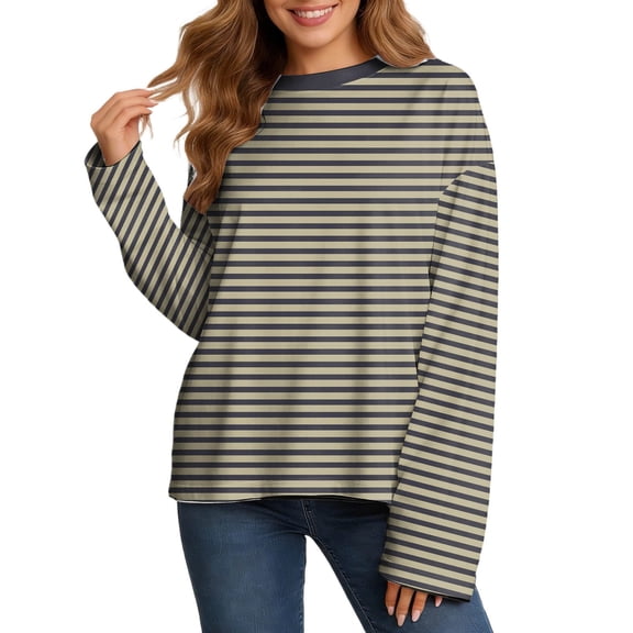 Jamsmile Women Tshirts Long Sleeve Striped Print Oversized Basic T Shirts Casual Color Loose Fit Crewneck Tops Tee Shirts