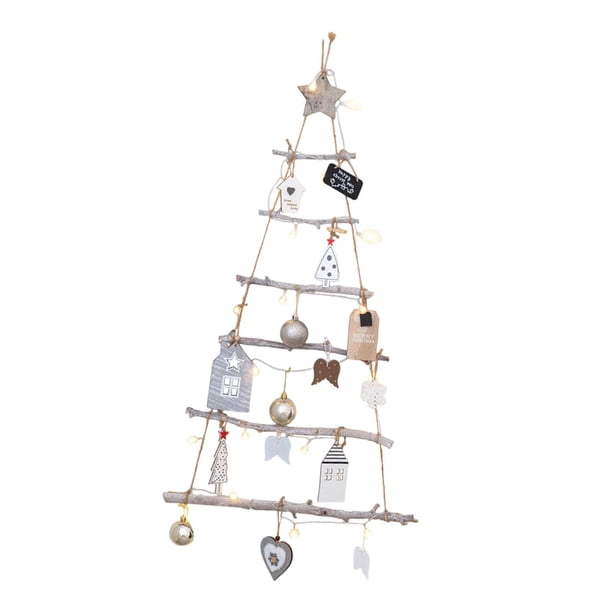 Árbol de Navidad iluminado para colgar en la pared, decoración navideña, escalera de madera decorativa Estilo C