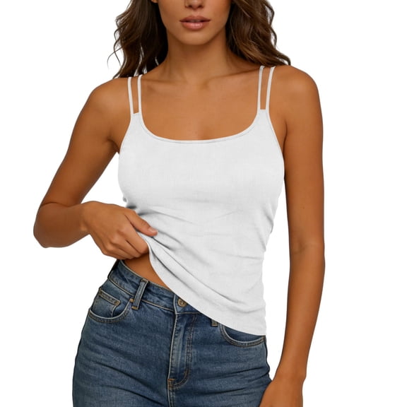 PFRNLF Tank Tops for Women with Built in Bra Summer Adjustable Spaghetti Straps Ribbed Knit Camisole
