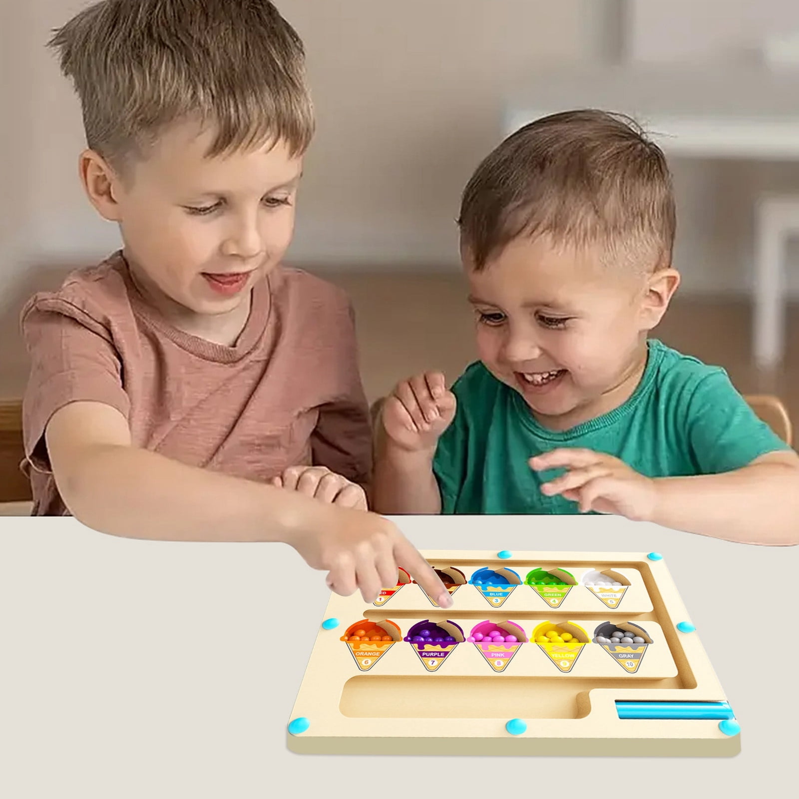 Jeu Labyrinthe Magnétique En Bois Montessori - Pour Enfants 3-6 Ans - Apprentissage Couleurs Et Comptage - 4